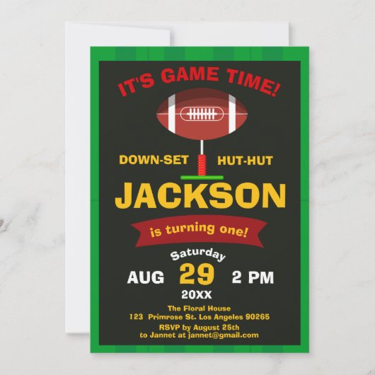 Der Big One Football Field Sport Game Boy zum Gebu Einladung (Vorderseite)