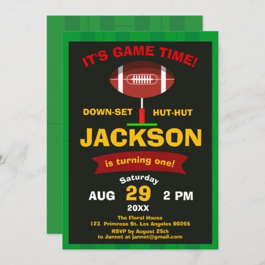 Der Big One Football Field Sport Game Boy zum Gebu Einladung (Vorne/Hinten)