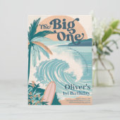 Der Big One Surf Beach zum 1. Geburtstag Einladung (Stehend Vorderseite)