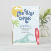 Der Big One Surf Beach zum 1. Geburtstag Einladung (Stehend Vorderseite)