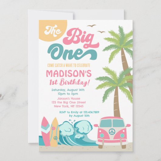 Der Big One surft Surf 1. Geburtstag Einladung (Vorderseite)