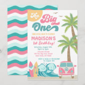 Der Big One surft Surf 1. Geburtstag Einladung (Vorne/Hinten)