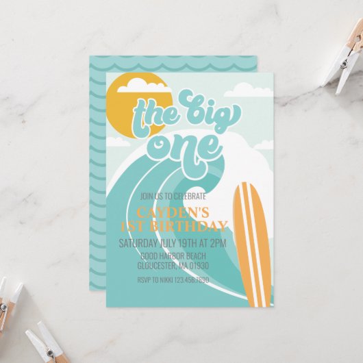 Der Big One Wave Beach zum Geburtstag Einladung (Vorderseite/Rückseite Beispiel)