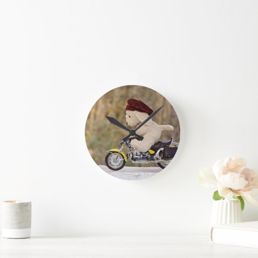 Der Biker - Hund - Runde Wanduhr (Zuhause)