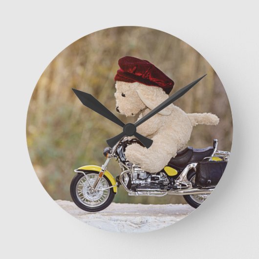 Der Biker - Hund - Runde Wanduhr (Vorderseite)