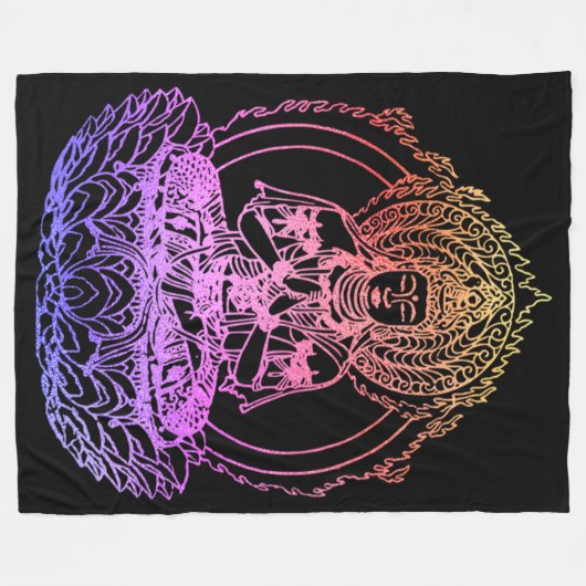 Der blassende Buddha in farbenfroher Regenbogengla Fleecedecke (Vorderseite (Horizontal))