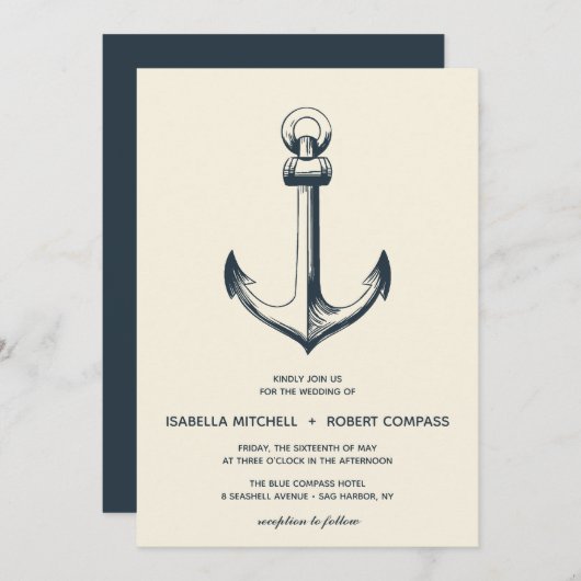 Der blaue Anker | Einladung zur Hochzeit (Vorne/Hinten)