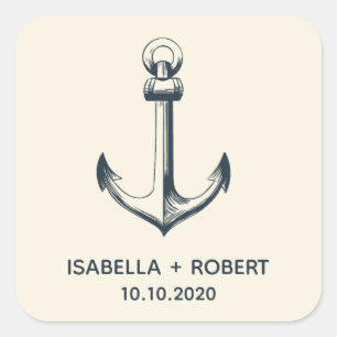 Der blaue Anker   Hochzeitsmonogramm Quadratischer Aufkleber