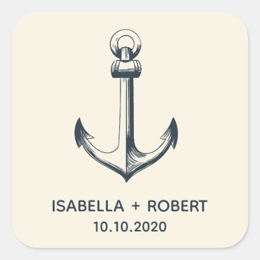 Der blaue Anker | Hochzeitsmonogramm Quadratischer Aufkleber (Vorderseite)