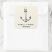 Der blaue Anker | Hochzeitsmonogramm Quadratischer Aufkleber (Tasche)