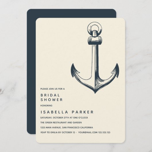 Der blaue Anker | Hochzeitsstift Brautparty Einladung (Vorne/Hinten)