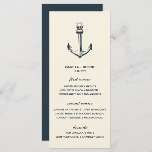 Der blaue Anker | Nautical Wedding Menu Menükarte (Vorne/Hinten)