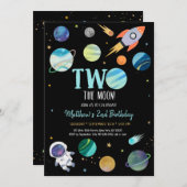 Der blaue Astronaut im Weltraum zwei zum Geburtsta Einladung (Vorne/Hinten)