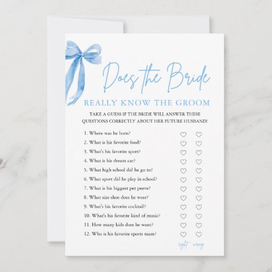 Der blaue Bow kennt die Braut wirklich das Game Einladung (Vorderseite)