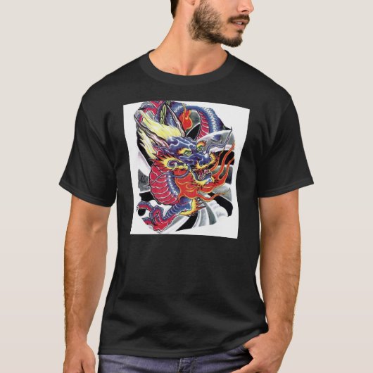Der blaue Drache - japanisches Tattoo-Design T-Shirt (Vorderseite)