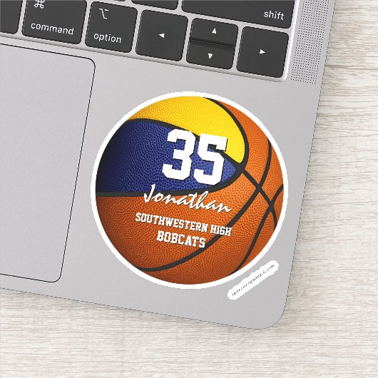 Der blaue goldene Club färbt die Basketballgeschen Aufkleber (Detail)