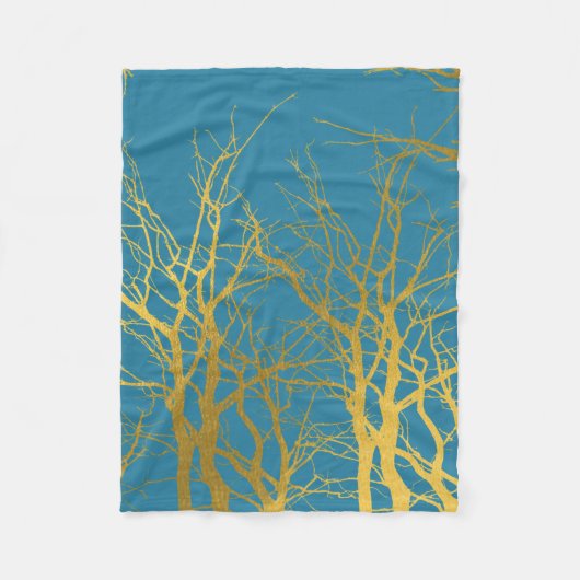 Der blaue Hintergrund der Zweige des Golden Trees Fleecedecke (Vorderseite)