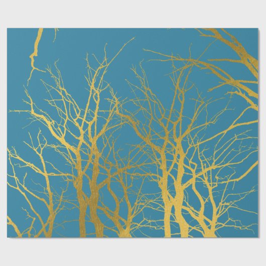 Der blaue Hintergrund der Zweige des Golden Trees Geschenkpapier (Flach)