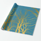 Der blaue Hintergrund der Zweige des Golden Trees Geschenkpapier (Ungerollt)