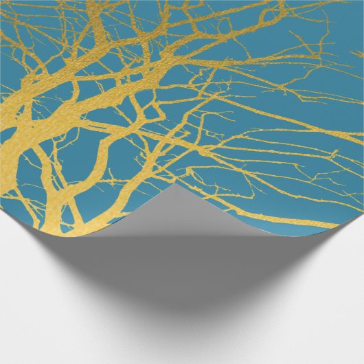 Der blaue Hintergrund der Zweige des Golden Trees Geschenkpapier (Ecke)