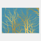 Der blaue Hintergrund der Zweige des Golden Trees Geschenkpapier Set (Vorderseite)