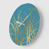 Der blaue Hintergrund der Zweige des Golden Trees Große Wanduhr (Winkel)