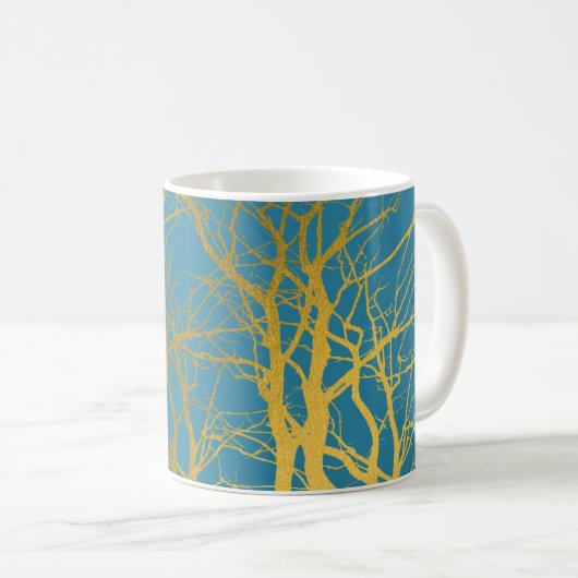 Der blaue Hintergrund der Zweige des Golden Trees Kaffeetasse (VorderseiteRechts)