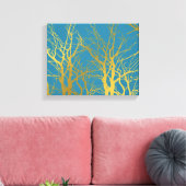 Der blaue Hintergrund der Zweige des Golden Trees Leinwanddruck (Insitu (Wohnzimmer))