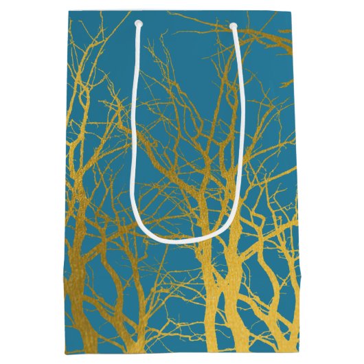 Der blaue Hintergrund der Zweige des Golden Trees Mittlere Geschenktüte (Rückseite)