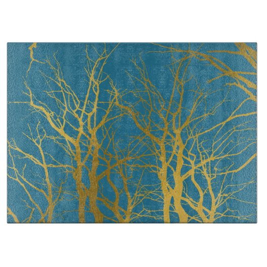 Der blaue Hintergrund der Zweige des Golden Trees Schneidebrett (Vorderseite)