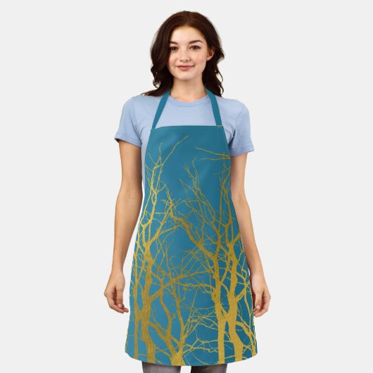 Der blaue Hintergrund der Zweige des Golden Trees Schürze (Getragen)