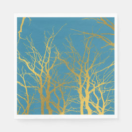 Der blaue Hintergrund der Zweige des Golden Trees Serviette