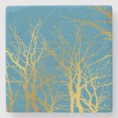 Der blaue Hintergrund der Zweige des Golden Trees Steinuntersetzer (Vorderseite)