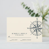 Der blaue Kompass | HochzeitsrSVP RSVP Karte (Stehend Vorderseite)