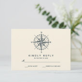 Der blaue Kompass | HochzeitsrSVP RSVP Karte (Stehend Vorderseite)