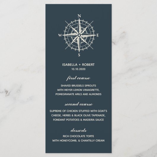 Der blaue Kompass | Nautical Wedding Menu Menükarte (Vorderseite)