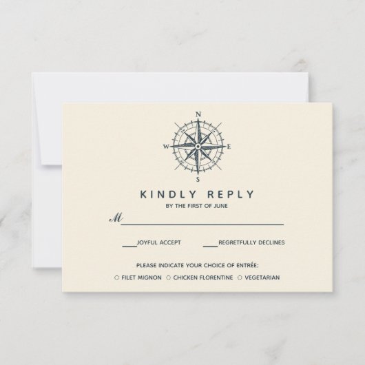 Der blaue Kompass | RSVP-Hochzeitessen wählen V1 RSVP Karte (Vorderseite)