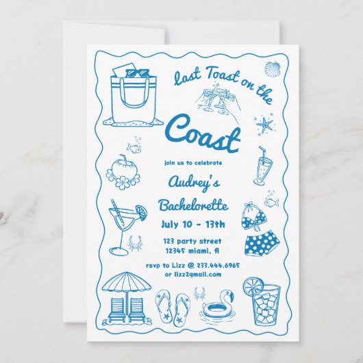 Der blaue letzte Toast am Wochenende des Bachelore Einladung (Vorderseite)