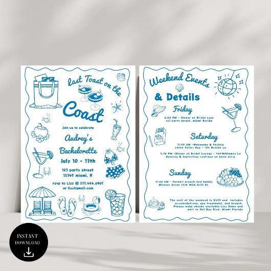 Der blaue letzte Toast am Wochenende des Bachelore Einladung