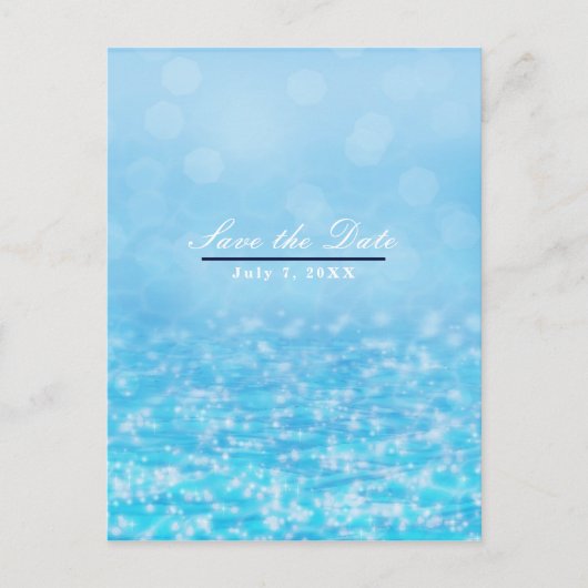 Der blaue Meerwasserstrand Save the Date Ankündigungspostkarte (Vorderseite)