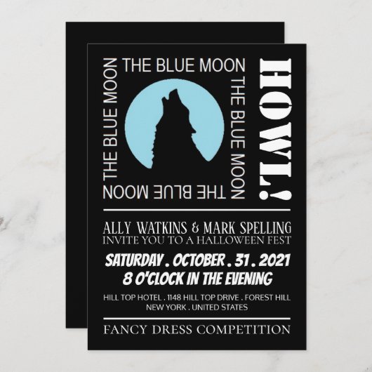 Der Blaue Mond, Halloween-Party Einladung (Vorne/Hinten)