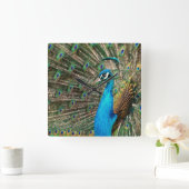 Der blaue Pfau Quadratische Wanduhr (Zuhause)