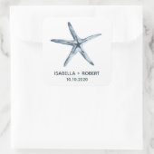 Der blaue Starfish | Hochzeitsmonogramm Quadratischer Aufkleber (Tasche)