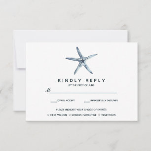 Der blaue Starfish Hochzeitsrabatt mit Essenswah RSVP Karte