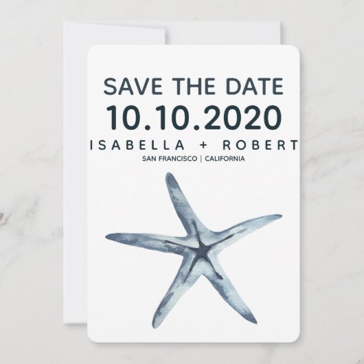 Der blaue Starfish | Hochzeitsstichtag speichern Save The Date (Vorderseite)
