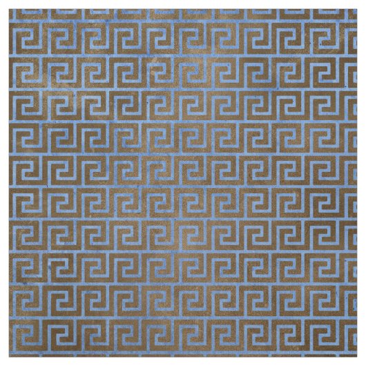 Der blaue und braune griechische Schlüssel Stoff (Muster)