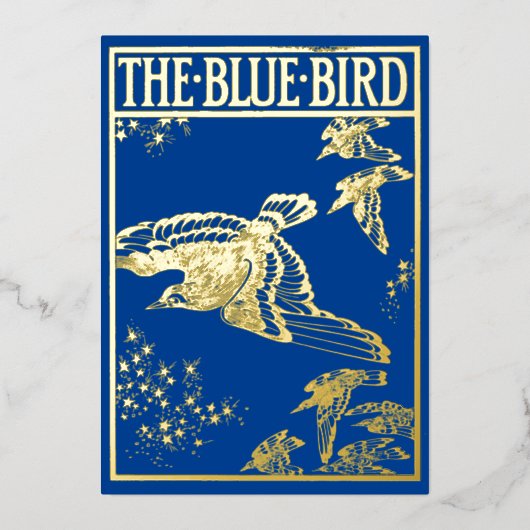 Der blaue Vogel - Vintages Gold Folieneinladung (Vorderseite)