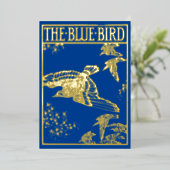 Der blaue Vogel - Vintages Gold Folieneinladung (Stehend vorne)