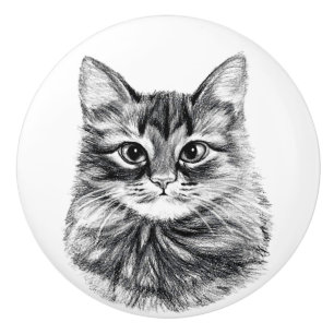Der Bleistift, der Katzen-Gesichts-Fach zeichnet, Keramikknauf