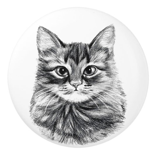 Der Bleistift, der Katzen-Gesichts-Fach zeichnet, Keramikknauf (Vorderseite)